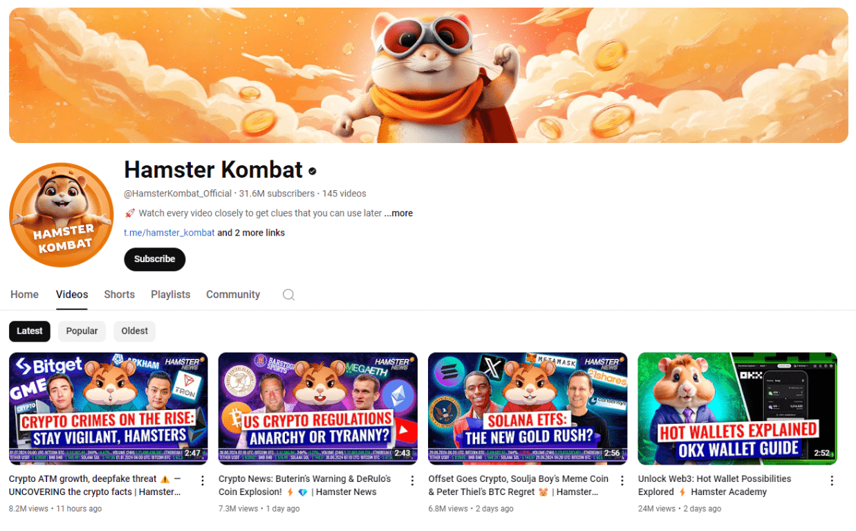 Hamster Kombat YouTube, потенциально самый быстрорастущий канал 